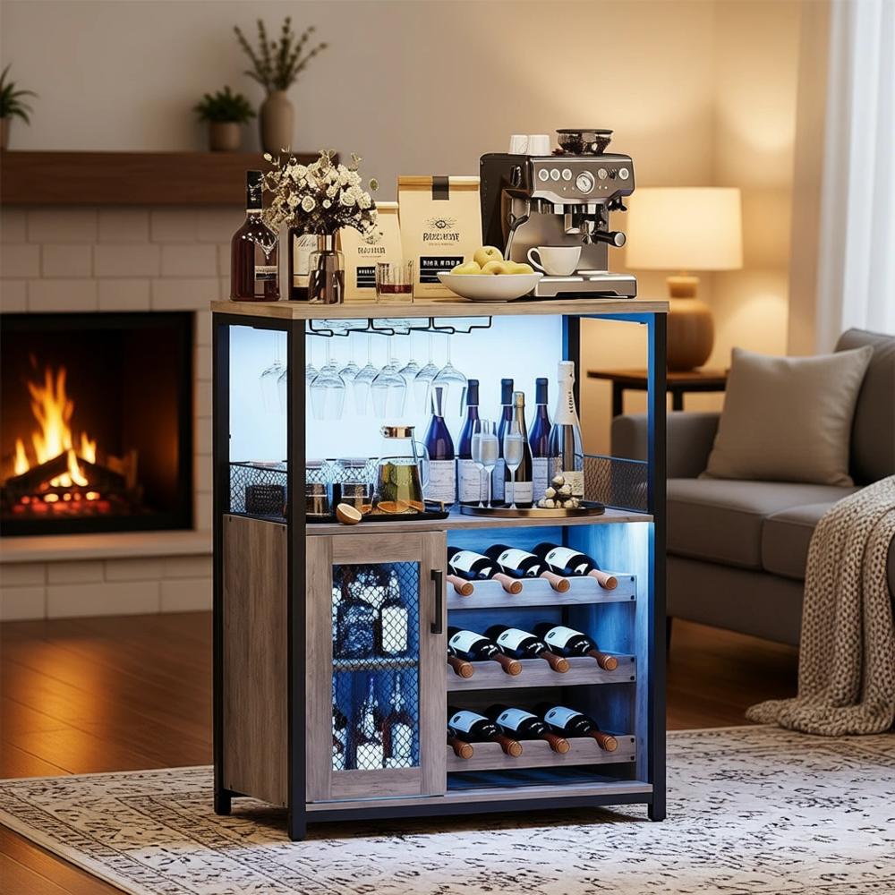 Home Bar And Cabinet - Industriële LED-verlichte wijnkast met uitneembaar glazen