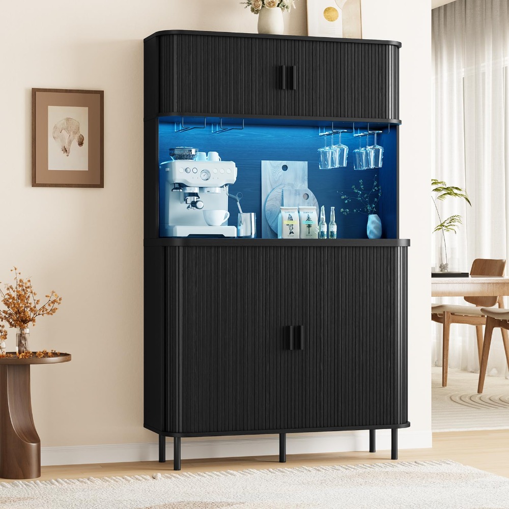 Home Bar And Cabinet - 71 inch hoge, gegroefde wijnbar kast